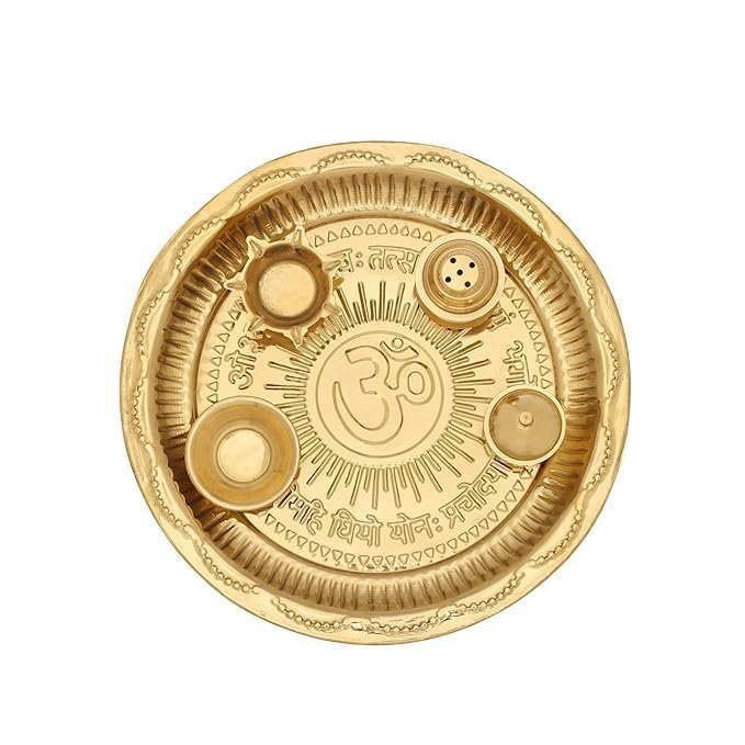 Brass Puja Thali Set with Beautiful Design Thambulam Plate for worship place as well as special occasions/ festivities 7 Inch