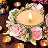 Diwali Diya Dipak Set Flower Tea Light Holder Set with Wax Candle, Set of 6 Light Candle Holder Stand (with Candles) (Pink Flower) - Image 3